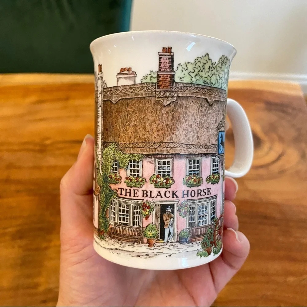 VTG Village Inns Tea Cup Mug The Black Horse Dunoon Sue Scullard Made In England